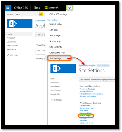 Screenshot that shows how to edit the main page by using Sharepoint Designer or another editor.