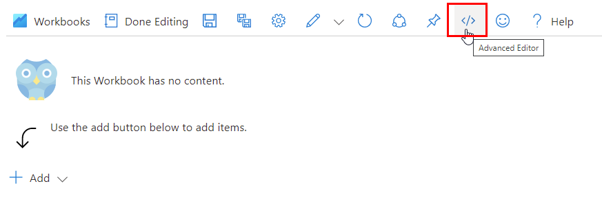 Screenshot of the advanced editor used to retrieve deprecated workbooks.