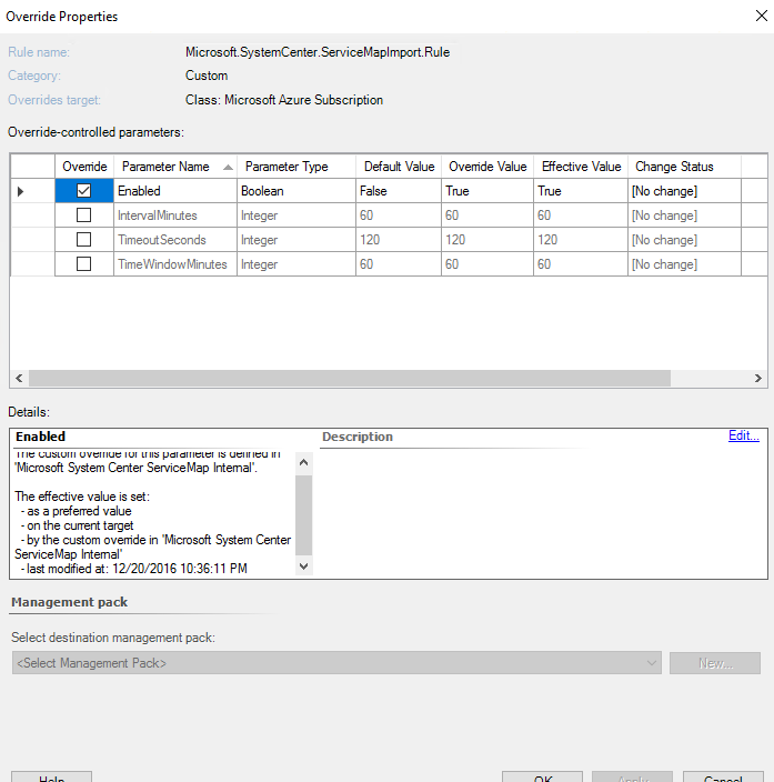 The Operations Manager Overrides properties window