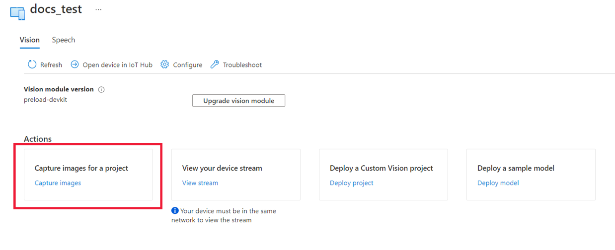 Percept devices page with available actions listed.