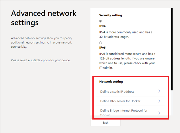 Select a security protocol to see the list of network options