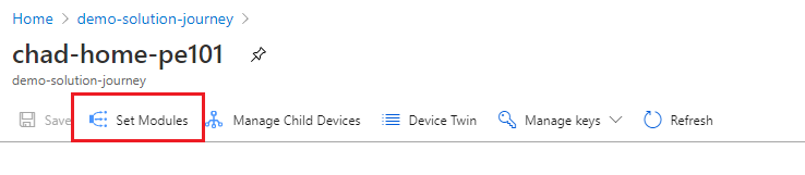Screenshot of device page with Set Modules highlighted.