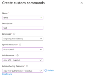 Screenshot of custom commands creation window.