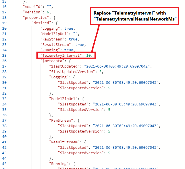 Screenshot of Module Identity Twin properties.