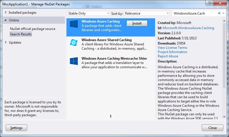 Windows Azure Cache NuGet Package