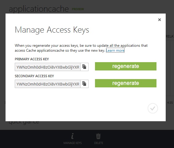 Manage Access Keys for Windows Azure Cache Service