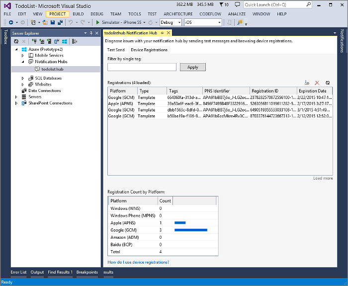 Existing notification hub registrations