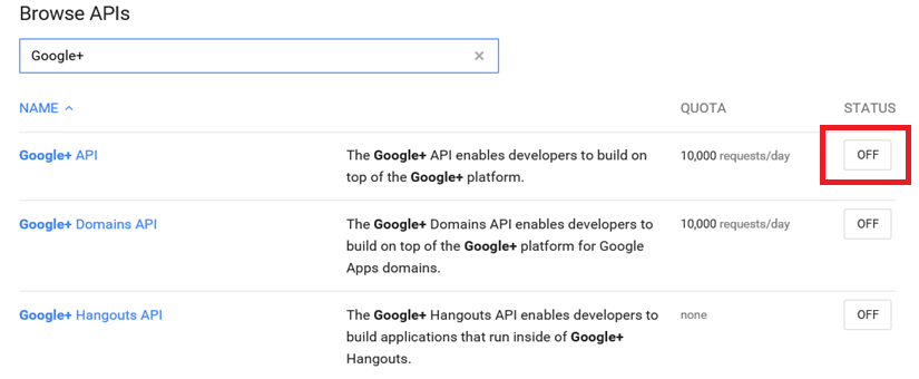 Google Developer Console Browse APIs