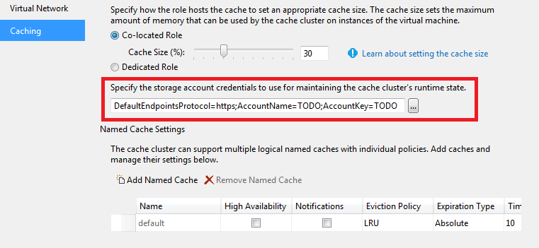 Cache Cluster Storage Account
