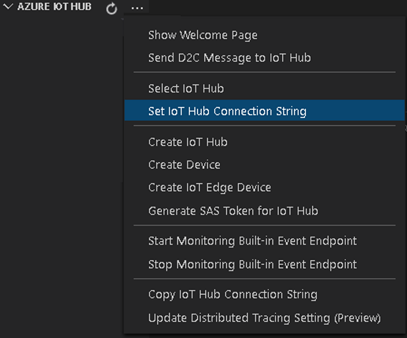 Screenshot that shows Set IoT Hub Connection String.