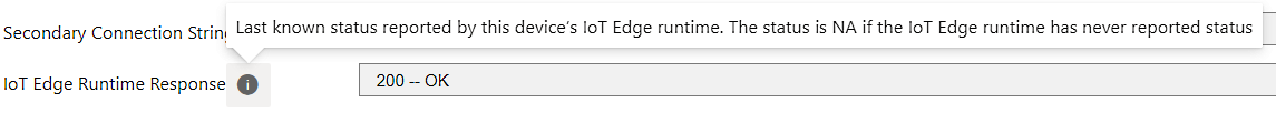 Screenshot shows a status value for an IoT Edge runtime.