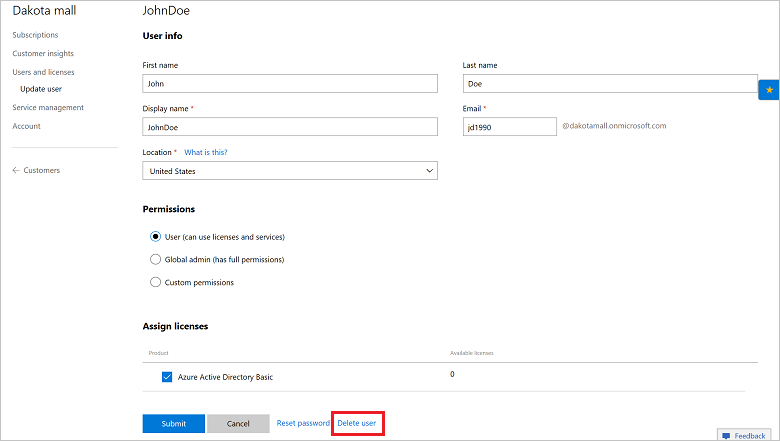 Click Delete user account at the bottom. Delete the user account