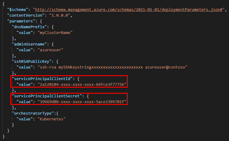 Pass service principal parameters