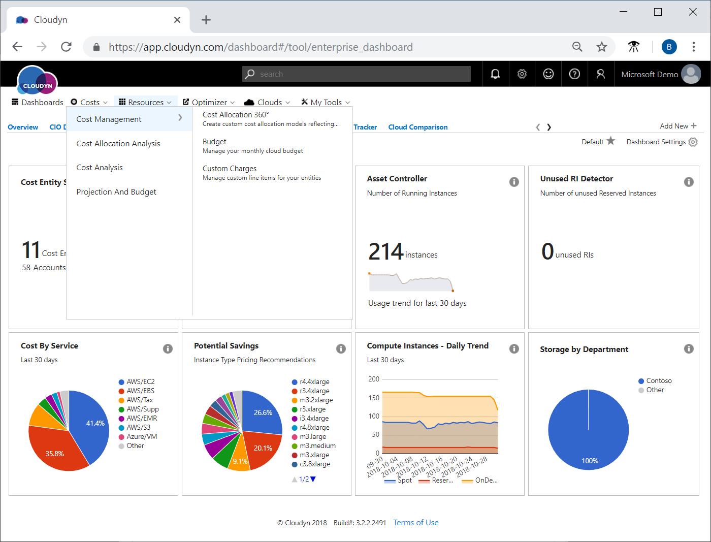 Example showing a dashboard where you select Cost Allocation 360