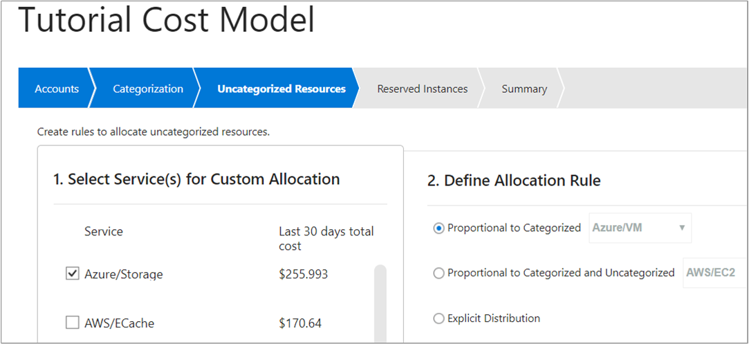 Example cost model allocation rule for equal distribution