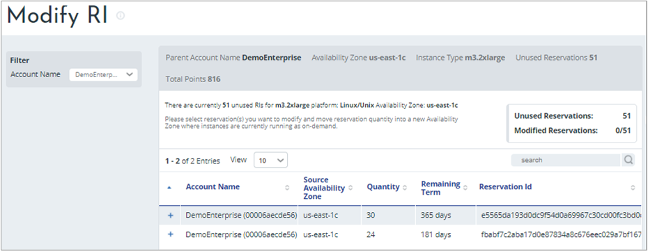 Example showing reservations that you can modify