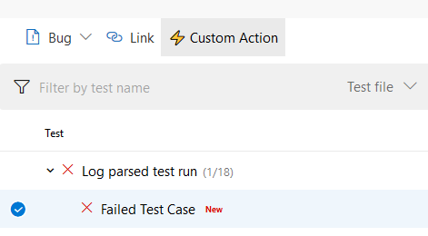 Screenshot of test results toolbar action.
