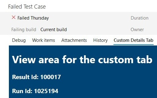 Screenshot of test result details tab.
