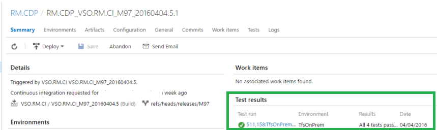 Screenshot of release summary section.