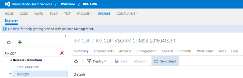 Screenshot of release summary toolbar menu.