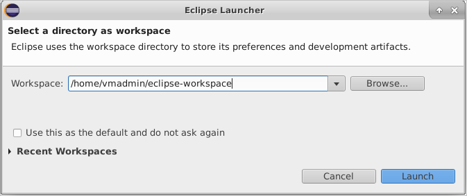 Accept the default Eclipse workspace