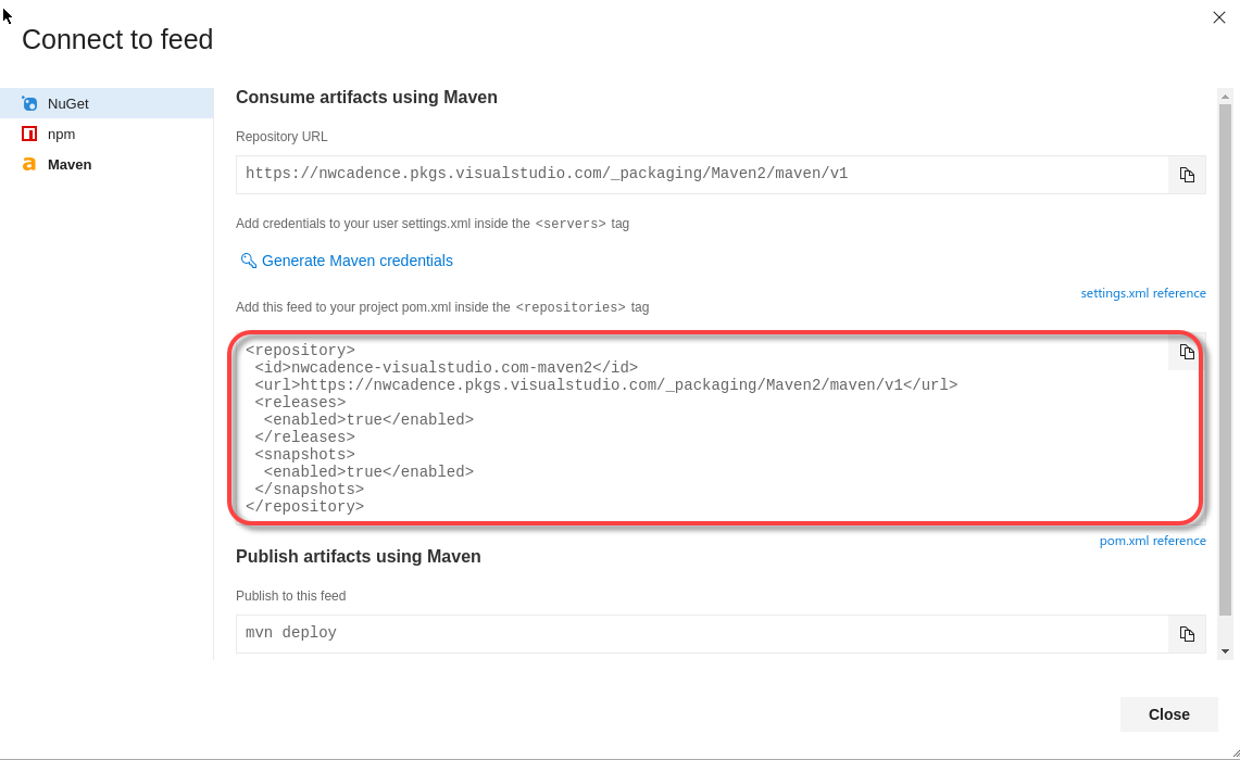 Get the package repository settings from Azure DevOps Services
