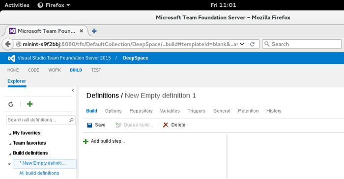 Create a new build pipeline screen