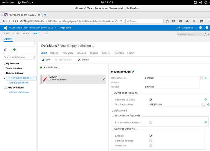 Configure the Maven options screen