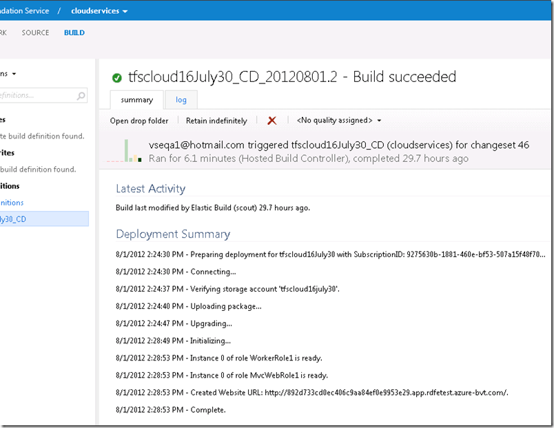 Build report with deployment summary