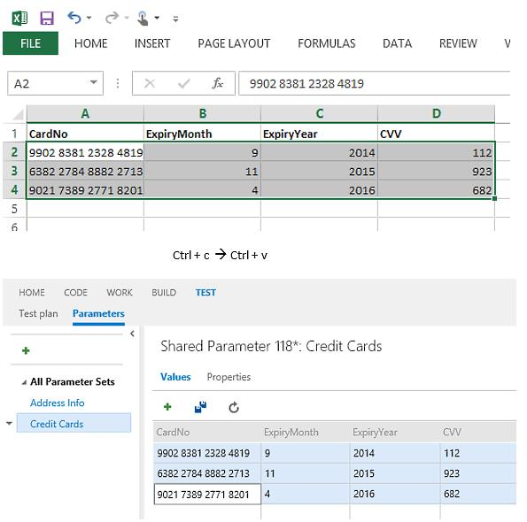 Copying and pasting shared parameters in Excel