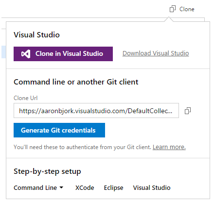 Cloning a Git repo in Visual Studio