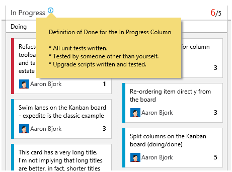 Definition of Done icon on the Kanban board
