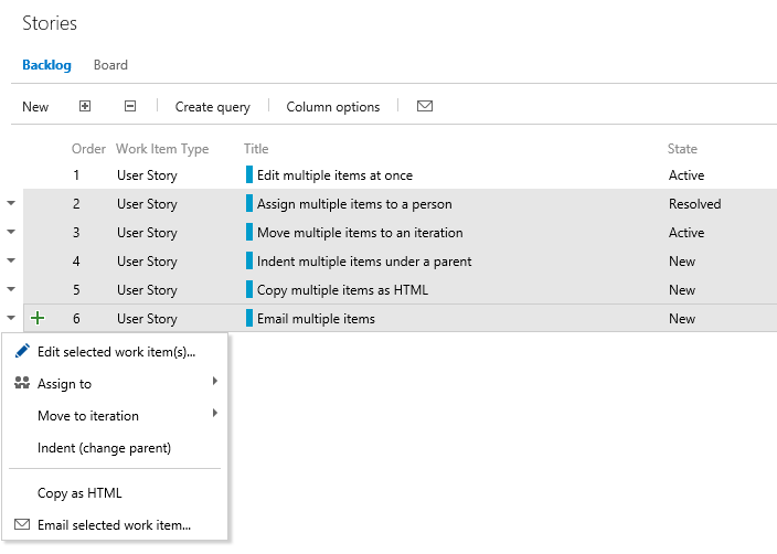 Multi-select options in the context menu