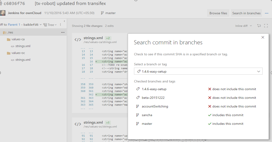 commit search dialog