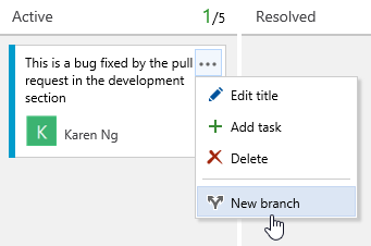 Creating a branch directly from the Kanban board
