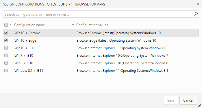 Assigning configurations to a test suite