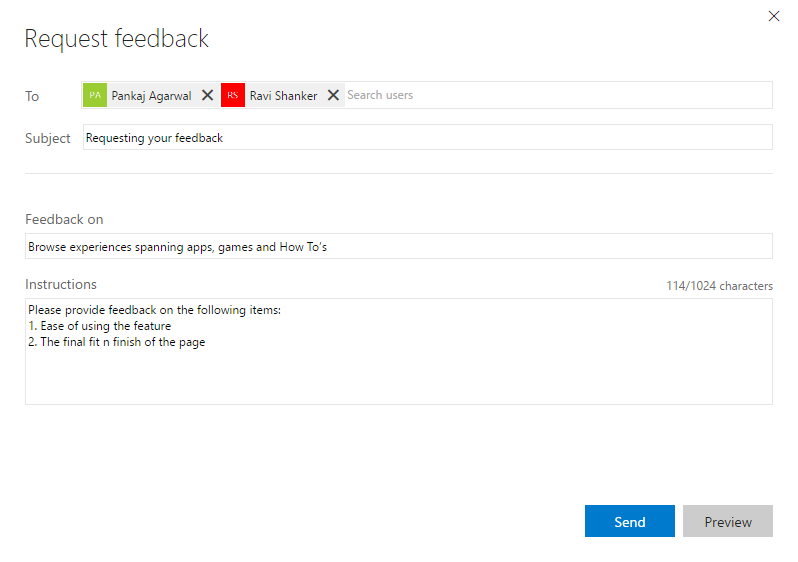 The new Request Feedback form