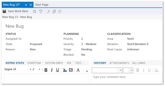 Bug for CMMI project (work item form)