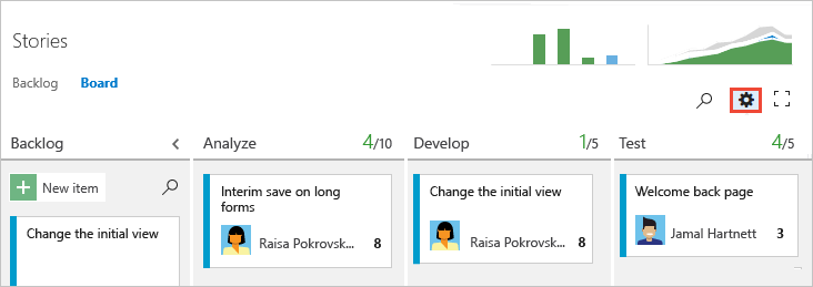 Kanban board, open common configuration settings, version TFS 2015.