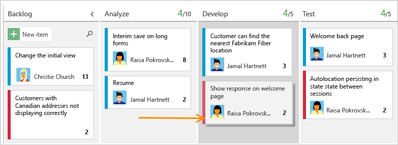 Kanban board, move a card to update status