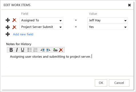 Bulk modify to assign and submit to Project Server