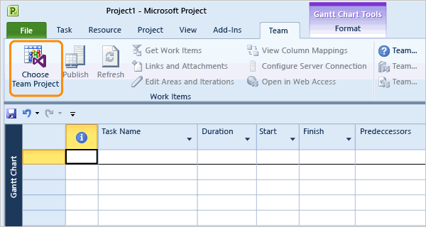 Connect to a project from Microsoft Project