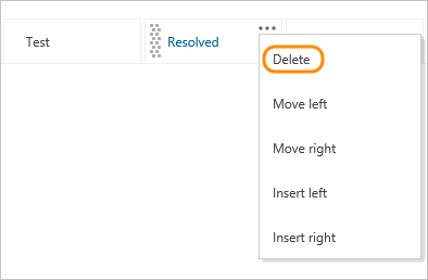 Screenshot that shows the selections for deleting a column in the Settings dialog.