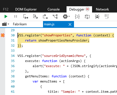 Hitting a breakpoint during extension initialization