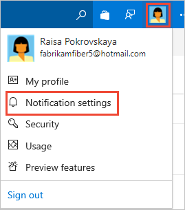 Open personal notification settings