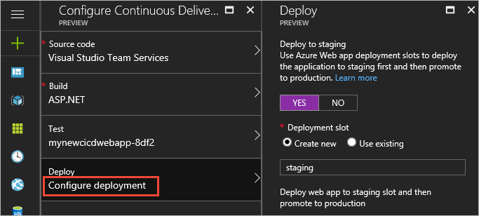 Specifying whether and how to configure production deployment