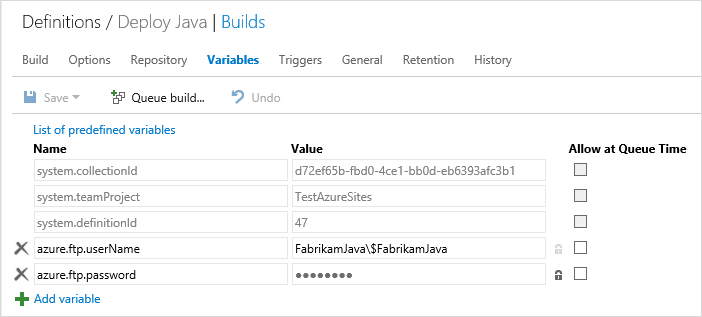 Java deployment build variables