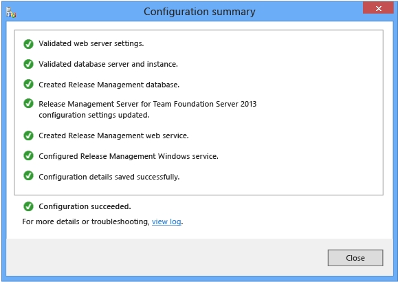 Configuration summary page