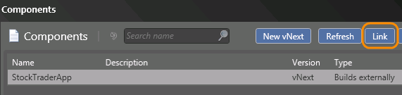 Components dialog box; select component; click Link to add the component to the vNext Release Template
