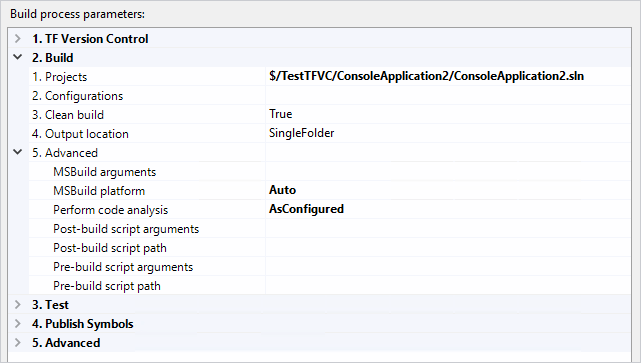 XAML source settings, Build.